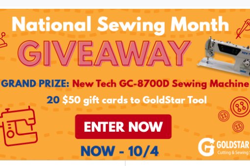 GoldStar Tool National Sewing Month Giveaway - Win An Industrial Sewing Machine