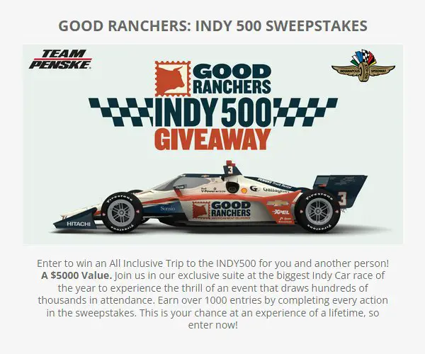 Good Ranchers: Indy 500 Sweepstakes - Win A Trip For Two To Indy 500