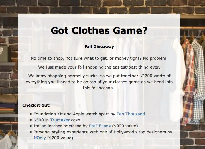 Got Clothes? Sweepstakes Game