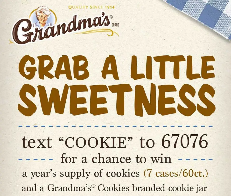 Grandma's Cookies USG 2016 Sweepstakes, $7500 in Prizes!