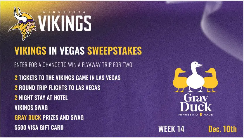 Gray Duck Vodka Vikings In Vegas Sweepstakes – Win A Trip For 2 To Vegas