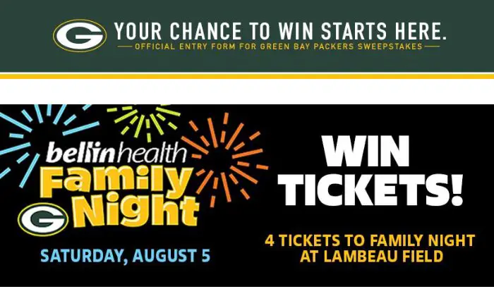 Green Bay Packers 2023 Family Night Sweepstakes - Win Tickets To The Packers 2023 Family Night At Lambeau Field