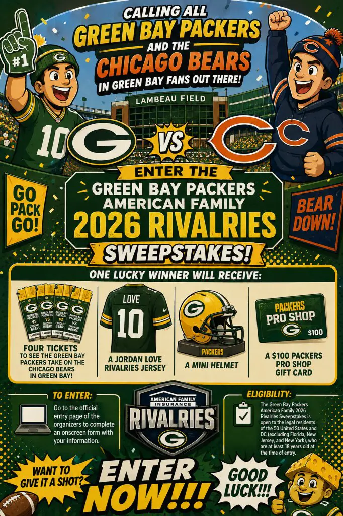 Green Bay Packers American Family 2026 Rivalries Sweepstakes – Win Tickets To Attend The Green Bay Packers vs The Chicago Bears In Green Bay