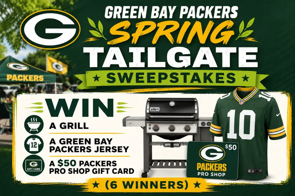 Green Bay Packers Spring Tailgate Sweepstakes - Win A Grill, A Green Bay Packers Jersey + A $50 Packers Pro Shop Gift Card (6 Winners)