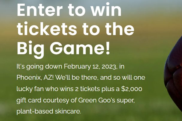 Green Goo Big Game Tickets Giveaway - Win A $2,000 Gift Card + 2 Tickets To The Super Bowl