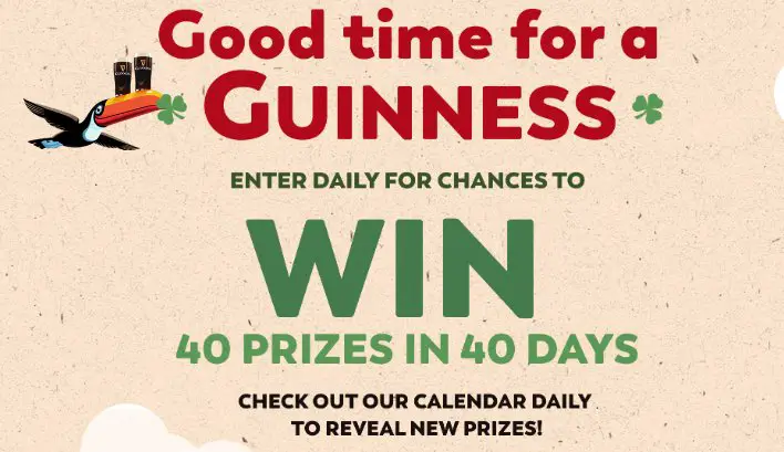 Guinness St. Patrick’s Day Countdown Sweepstakes and Instant Win - Jerseys, Footballs, Pint Glasses Etc. Up For Grabs