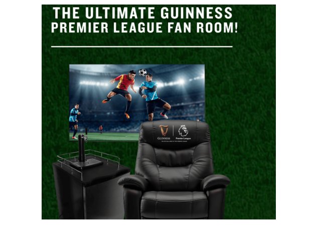 Guinness Ultimate Premier League Fan Room Sweepstakes - Big Screen TV, $250 Gift Card, Recliners & More Up for Grabs