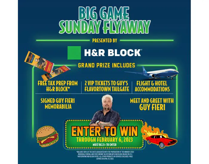 Guy Fieri x H&R Block Big Game Weekend Flyaway Sweepstakes - Win VIP Tickets For A Tailgate Party in Arizona & More