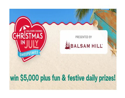 Hallmark Channel's Christmas In July Sweepstakes - Win $5,000 Cash Or 1 Of 168 Daily Prizes Up For Grabs