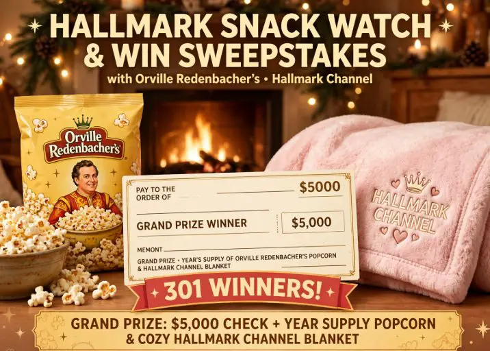 Hallmark Channel Snack Watch and Win Sweepstakes - Win $5,000, Popcorn & More (301 Winners)