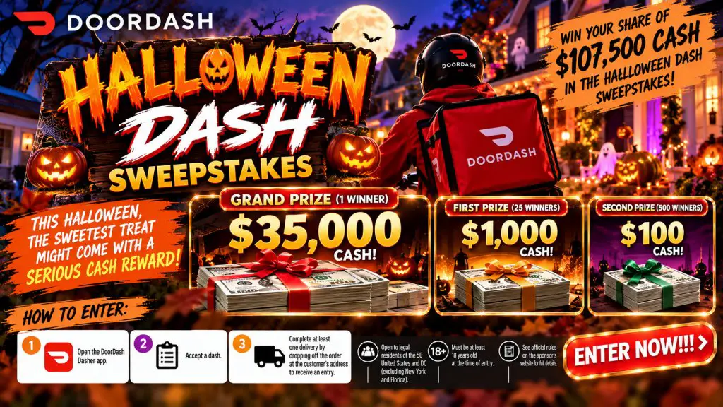 Halloween Dash Sweepstakes – Win Up To $35,000 Cash (526 Winners)
