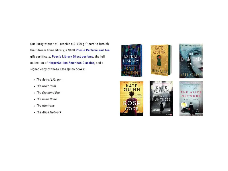 Harper Collins Astral Library By Kate Quinn ‘Dream Library’ Sweepstakes - Win Kate Quinn Books, Classics & More