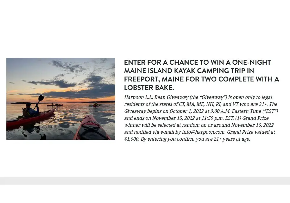 Harpoon L.L. Bean Giveaway - Win a Kayak Camping Trip and More