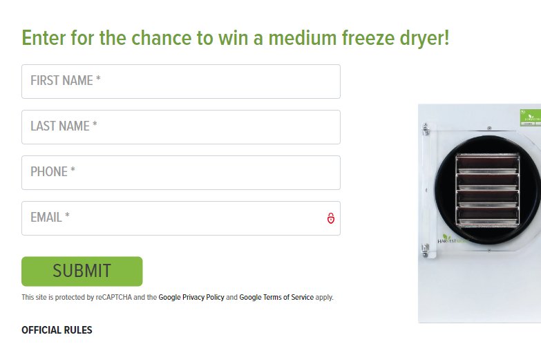 HARVESTRIGHT Medium Home Freeze Dryer Contest - Win A $2,895 Medium Home Freeze Dryer