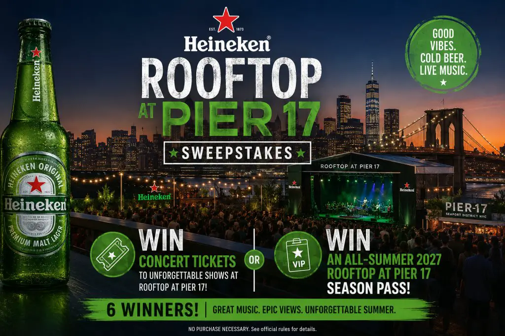 Heineken Rooftop At Pier 17 Sweepstakes - Win Concert Tickets Or An All-Summer 2027 Rooftop At Pier 17 Season Pass (6 Winners)