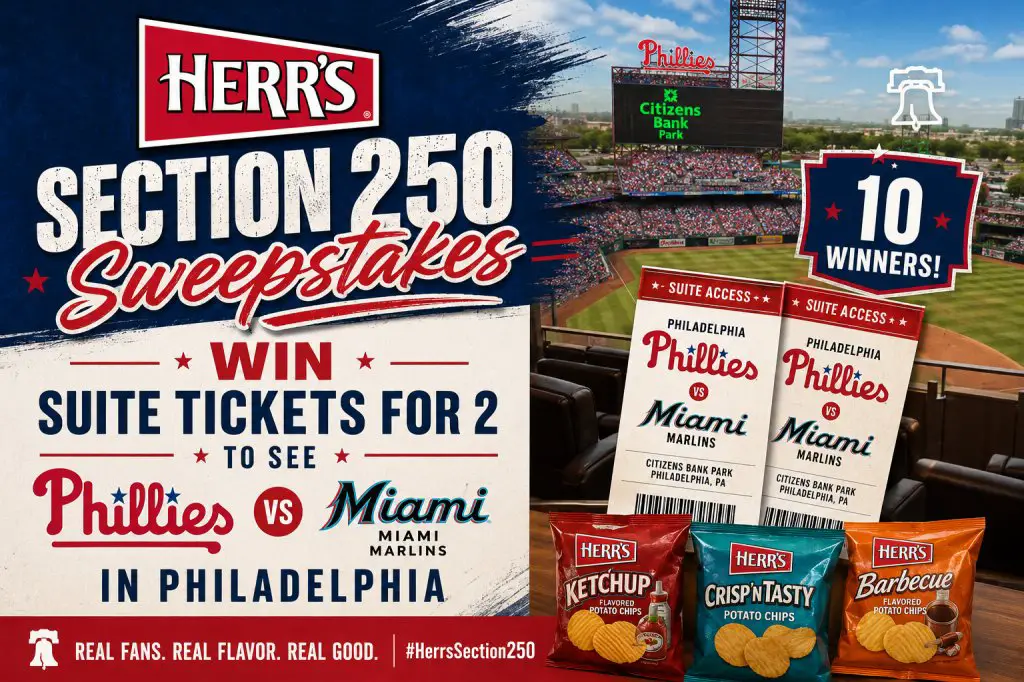 Herr’s Section 250 Sweepstakes – Win Suite Tickets For 2 To See Phillies vs Marlins In Philadelphia (10 Winners)