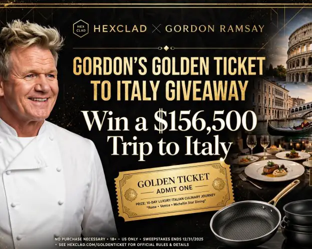 Hexclad Gordon’s Golden Ticket to Italy Giveaway - Win a $156,500 Luxury Trip for 2 to Italy