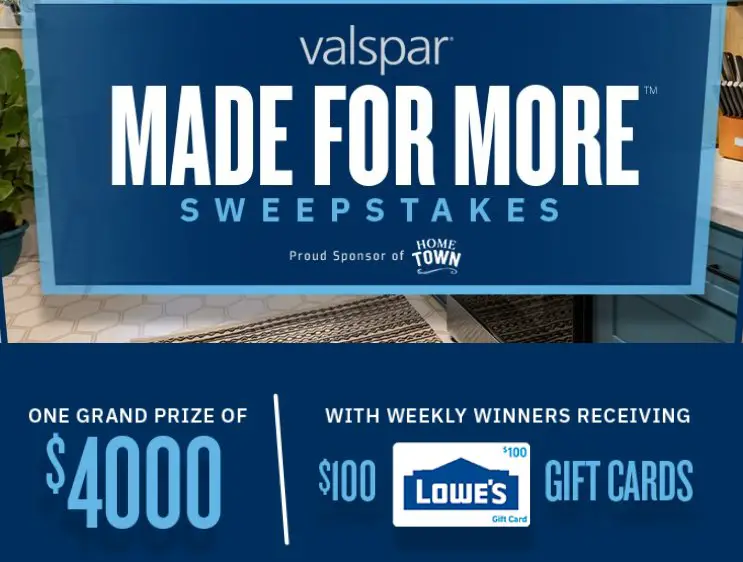 HGTV.com Valspar Made for More Sweepstakes - Win $4000 Cash or $100 Gift Card
