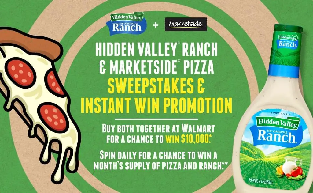 Hidden Valley Ranch & Walmart Marketside Pizza Sweepstakes – Win $10,000 Cash, Free Marketside Pizza & Gift Cards
