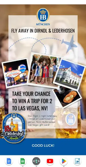 Hofbrauhaus Of America HB Halfway Till Oktoberfest Sweepstakes - Win A Trip For Two To Las Vegas