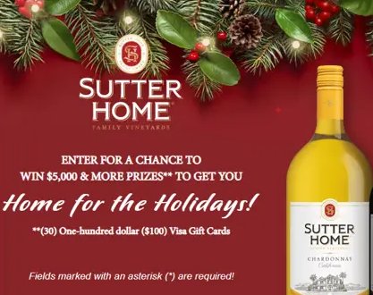 Home For The Holiday Sweepstakes – Win $5,000 Or $100 Visa Gift Card (31 Winners)