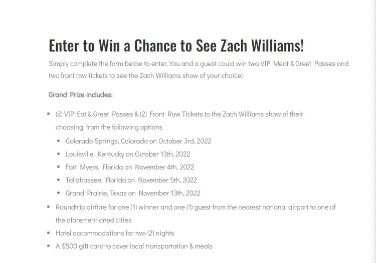 Hope Media Group KSBJ Radio Zach Williams Giveaway - Win A Trip For 2 To A Zach Williams Concert