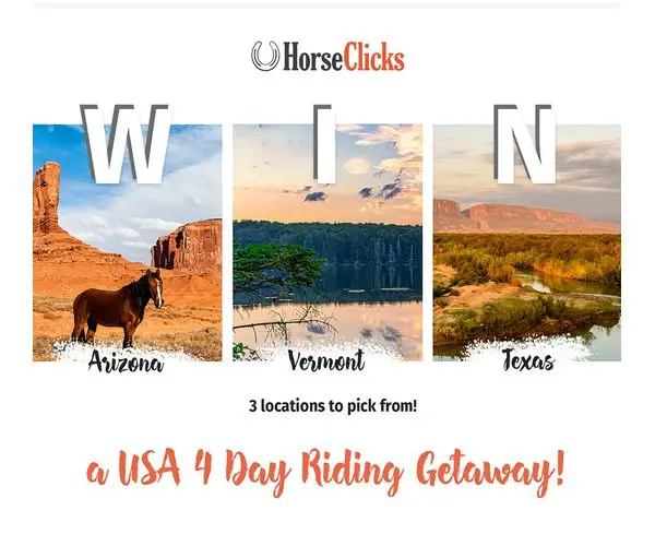 HorseClicks 4-Day USA Riding Getaway - Win a Horseback Riding Experience in Arizona, Vermont or Texas