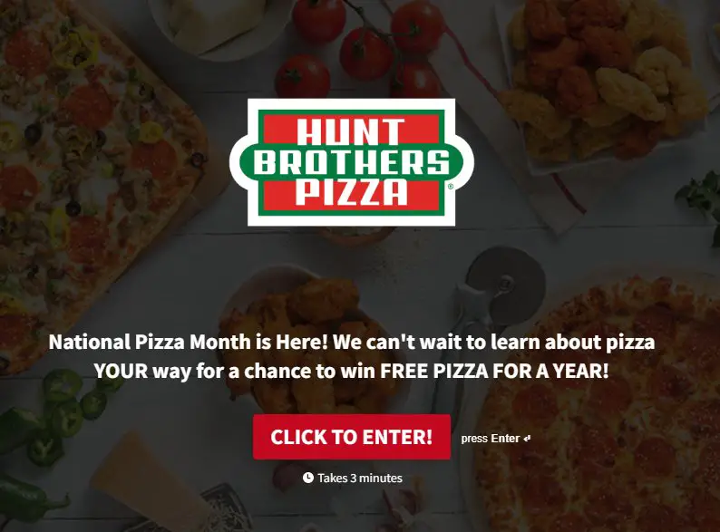 Hunt Brothers Pizza Your Way Sweepstakes - Win Free Pizza For One Year