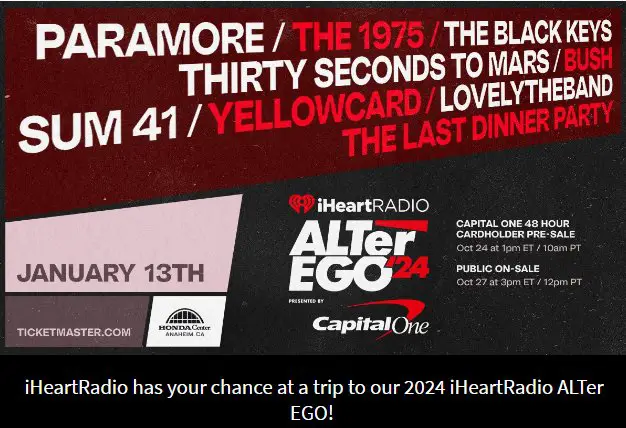 iHeartRadio ALTer EGO Online Flyaway Sweepstakes - Win A Trip For 2 To Los Angeles To Attend The 2024 iHeartRadio ALTer EGO