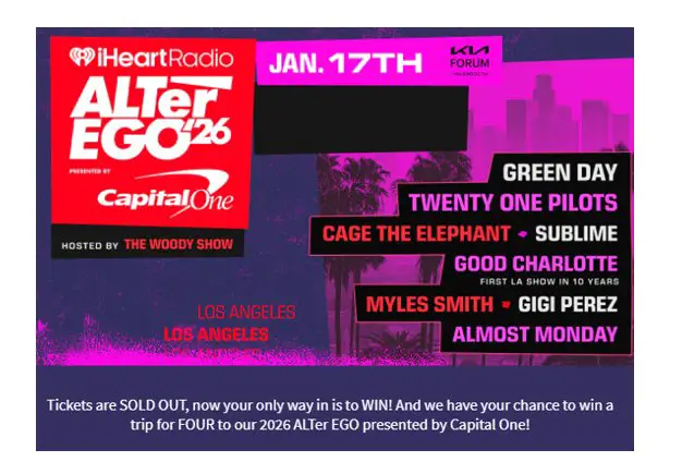 iHeartRadio ALTer EGO Sweepstakes - Win a trip For 4 To the iHeartRadio ALTer EGO 2026