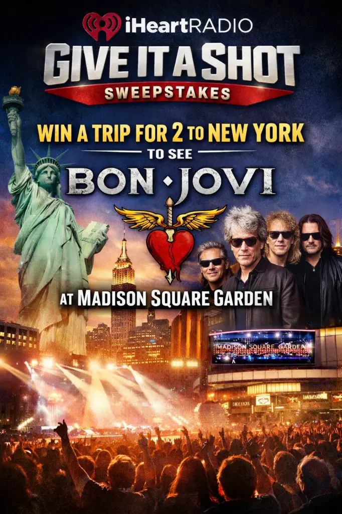 iHeartRadio Give It A Shot Sweepstakes – Win A Trip For 2 To New York To See Bon Jovi At Madison Square Garden