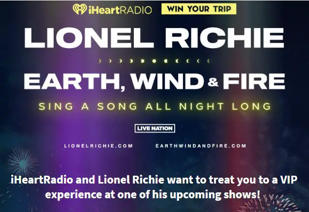 iHeartRadio Lionel Richie On Tour Sweepstakes - Win A $3,000 Trip For 2 To See Lionel Richie Live On Tour