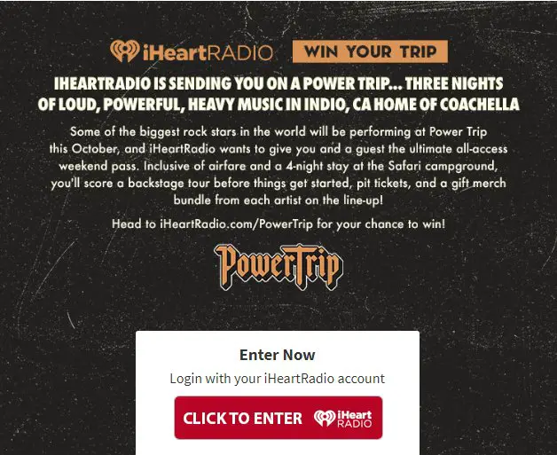 iHeartRadio Power Trip All Access Pass Sweepstakes
