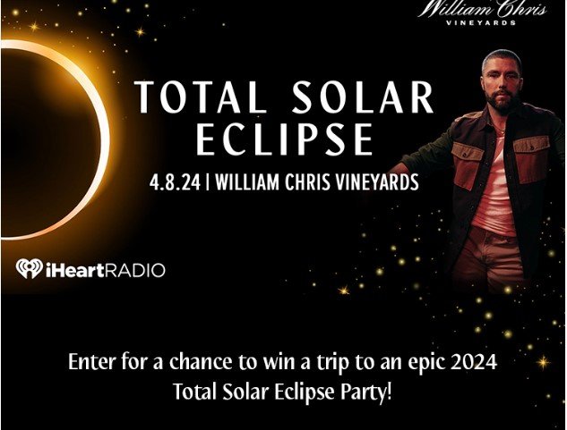 iHeartRadio Total Solar Eclipse Party Sweepstakes – Win A $2,700 Trip For 2 To The 2024 Total Solar Eclipse Party In Hye, TX