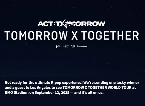 iHeartRadio TXT Flyaway Sweepstakes -- Win a Trip for 2 to LA for a TXT Concert
