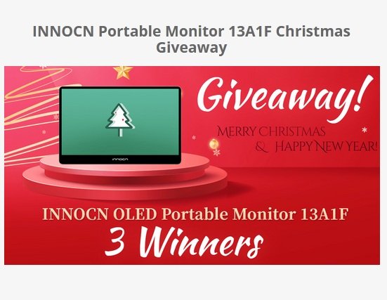 INNOCN Christmas Giveaway - Win A 13.3" Portable Monitor (3 Winners)