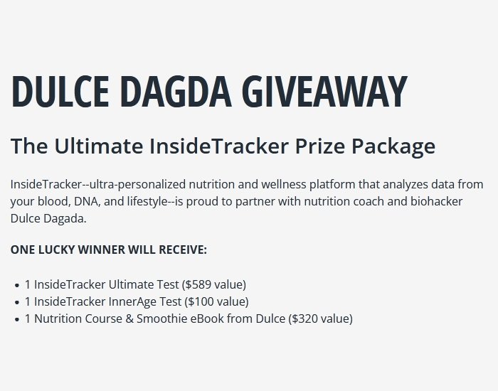 Inside Tracker Dulce Dagda Giveaway - Win A $1,000 Health Package