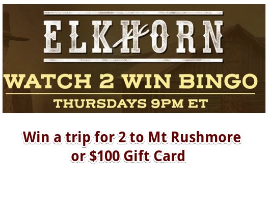 INSP Elkhorn Bingo Watch 2 Win Sweepstakes - Win a trip for 2 to Mt Rushmore or $100 Gift Card