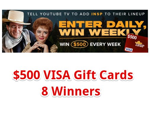 INSP Gold Rush Sweepstakes - Win $500 VISA Gift Cards (8 Winners)