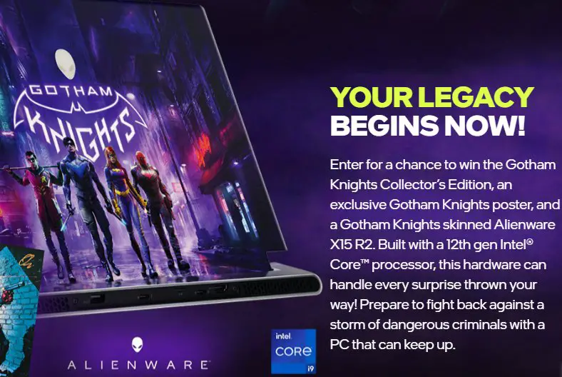Intel Gaming Gotham Knights Sweepstakes - Win A $3,269 Alienware Gaming Laptop + Gotham Knights Game
