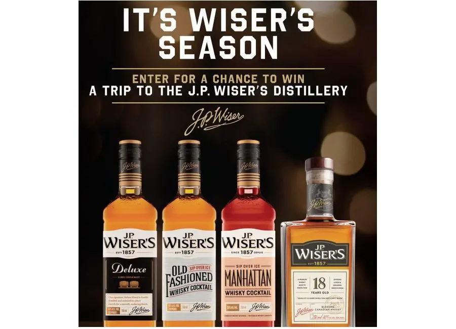 J.P. Wiser's Distillery Trip Sweepstakes 2022 - Win a Trip for Two to Toronto, Canada & More