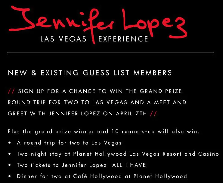 Jennifer Lopez Experience Sweepstakes
