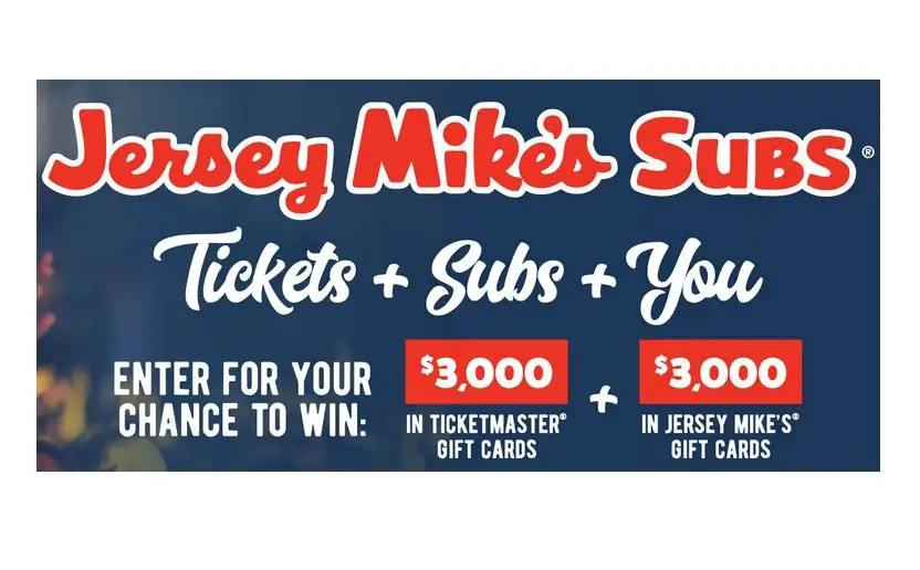 Jersey Mike's Concert Tickets & Subs Sweepstakes - Win $6,000 Gift Cards