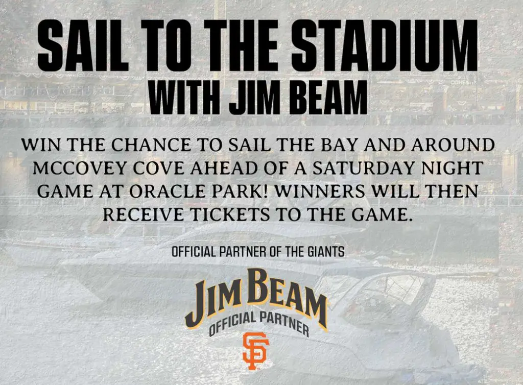 Jim Beam Sail To The Stadium Sweeps - Win A Pre-Game Sail For 2 & Premium Giants Game Tickets