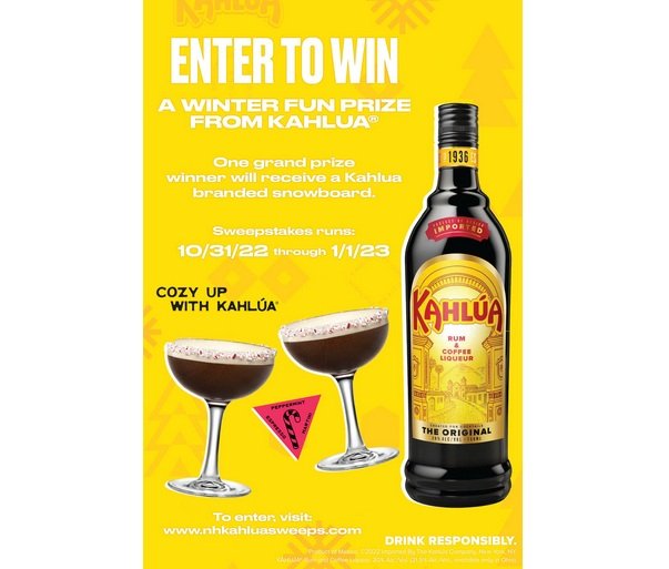 Kahlua Coffee Liqueur Snowboard Sweepstakes - Win A Branded Snowboard Worth $550