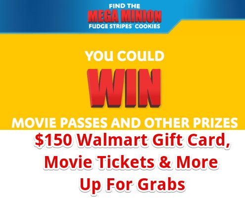 Keebler Find the Mega Minion Fudge Stripes Cookies Instant Win - $150 Walmart Gift Card, Movie Tickets & More Up For Grabs