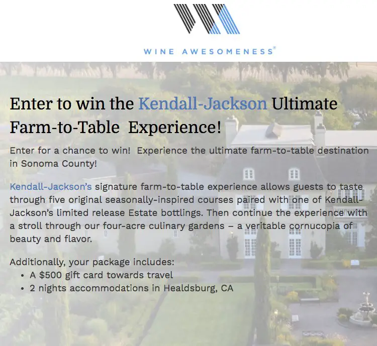 Kendall-Jackson Ultimate Farm-to-Table Wine Experience Sweepstakes