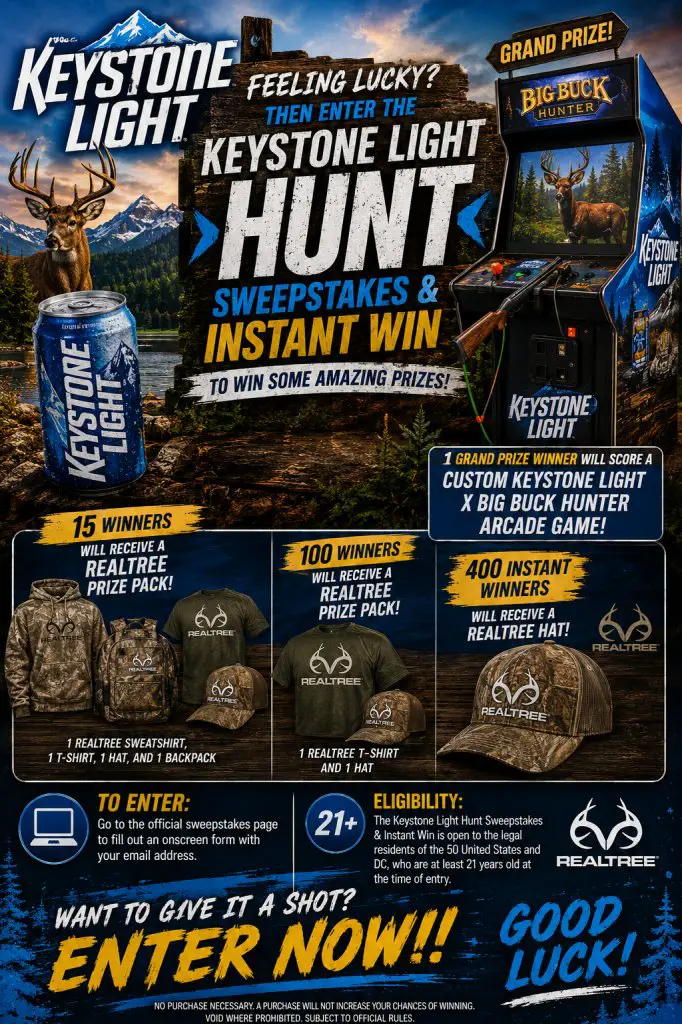 Keystone Light Hunt Sweepstakes & Instant Win – Win A Custom Keystone Light X Big Buck Hunter Arcade + More (516 Winners)