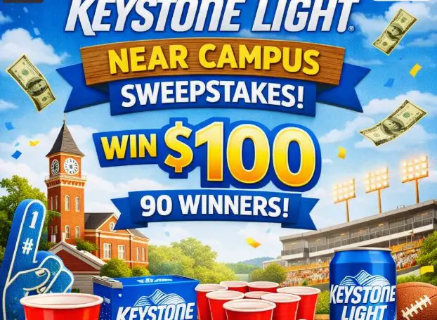 Keystone Light Near Campus Sweepstakes - Win $100 (90 Winners)