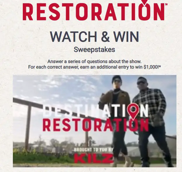KILZ Destination Restoration Sweepstakes – Enter To Win $1,000 For Home Project